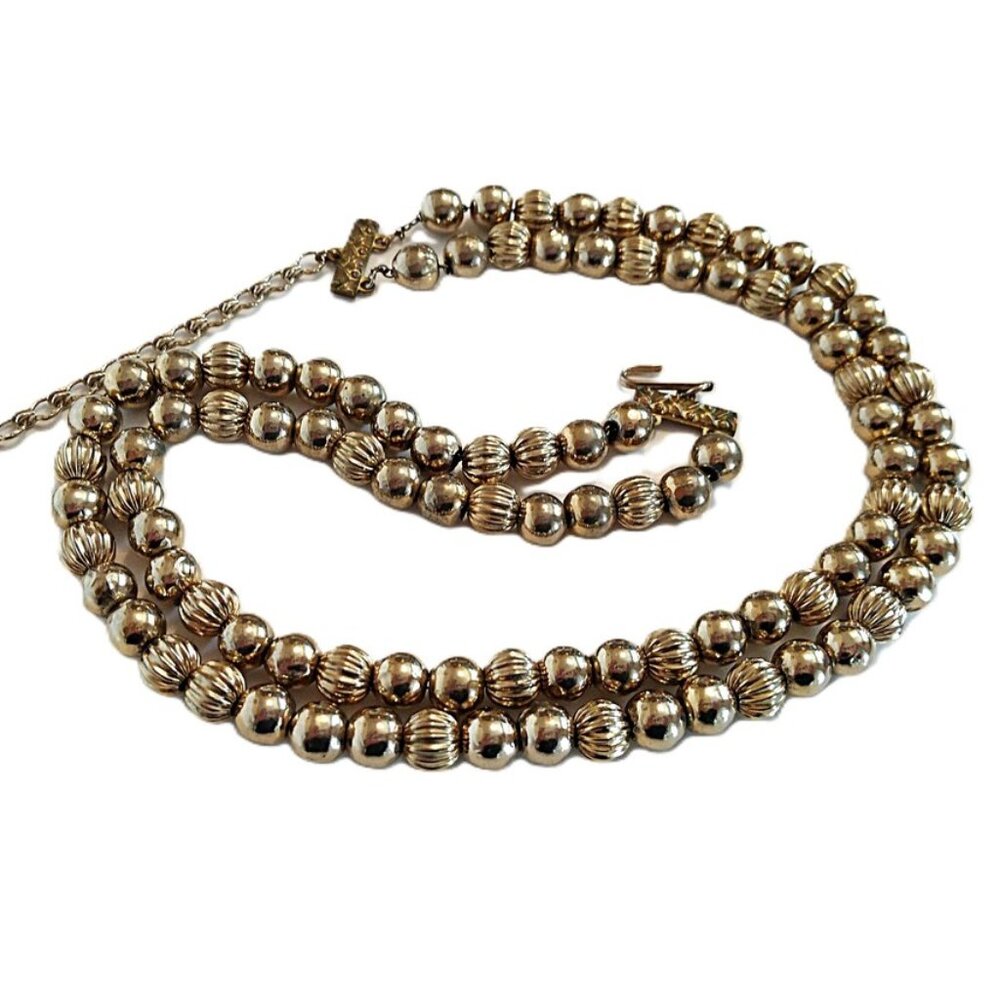 Vintage Metal Beads Choker Necklace Gold Tone 50s 60s